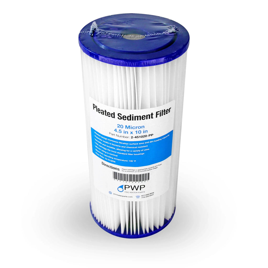 Pleated Poly Sizeediment Water Filter Cartridge 10x4.5" 20 Micron 20 Pack
