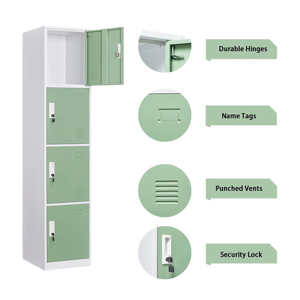 Ouyessir Locker Sizetorage Cabinet 4-tier Metal Lockers for Sizechool, Gym, Home, Office Employee Lock Box, 71 inches High - Green