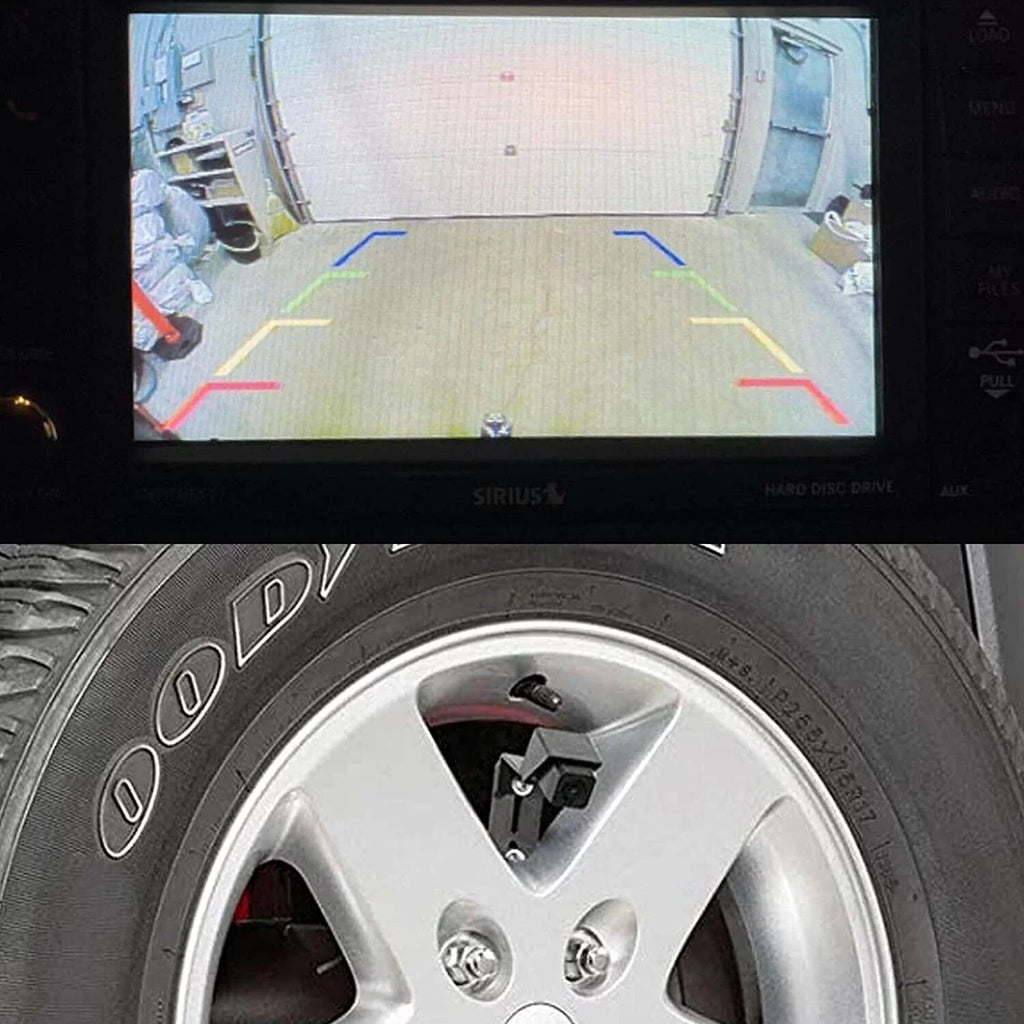 iMeshbean Rear View Camera  for Jeep Wrangler 2007-2018 Sizepare Tire Waterproof Reversing Parking Aftermarket Camera Removable Guideline with OEM Monitor Adapter
