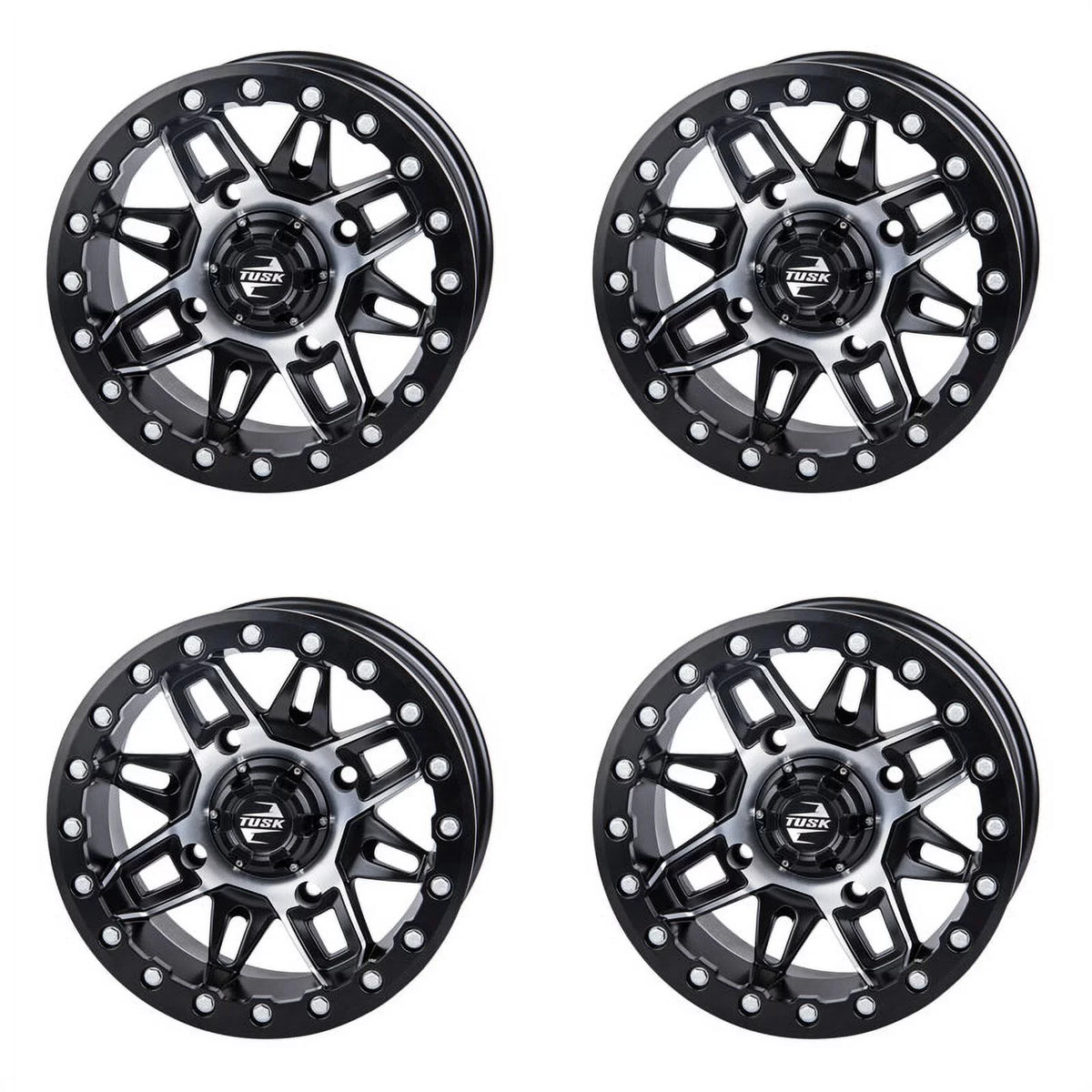 (4 Pack) 4/137 Tusk Wasatch Beadlock Wheel 15x7 5.0 + 2.0 Machined/Black For CAN-AM Defender HD10 Pro DPSize 2020-2022