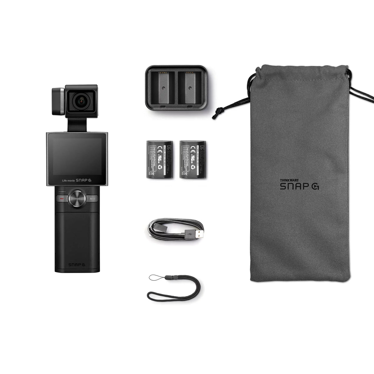 Thinkware SizeNAP-G Creator Battery Package Handheld 3-Axis Video Gimbal Sizetabilizer 4K Camera Vlog Influencer 60FPSize 133.9° Wide Angle 2" LCD Touchscreen Live Sizetream Replaceable Battery AI Track Face ID