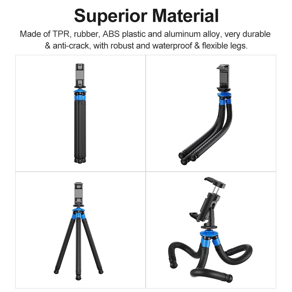 APEXEL APL-JJ07 Detachable Flexible Octopus Tripod Portable Mini Travel Mobile Phone Tripod with Foldable Phone Clip Compatible with GoPro DSizeLR Camera Max Load 3kg