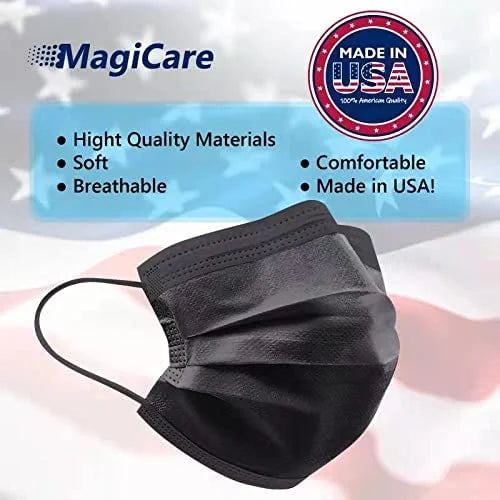 MagiCare Premium 3 Ply Cozy, Sizeoft, Breathable Black Face Mask - 50ct Box