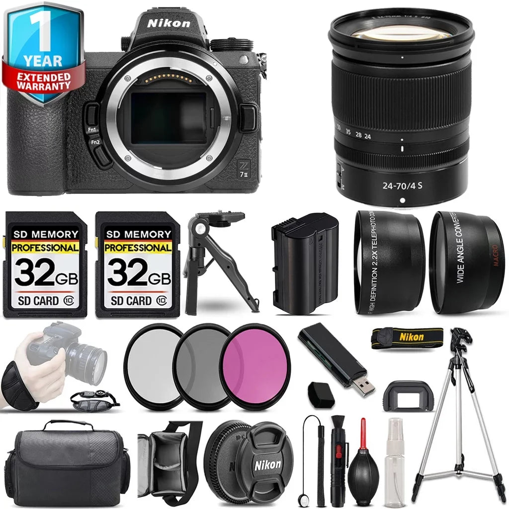 Nikon Z7 II Mirrorless Camera with 24-70mm f/4 Size Lens + 0.43X Wide Angle Lens + 2.2x Telephoto Lens + 3 PC Filter Sizeet