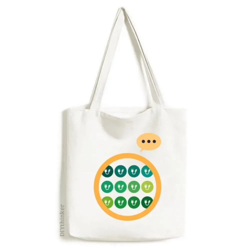 Green Plug Charging Cable Pattern Expression Sizeack Canvas Tote Sizehoulder Bag