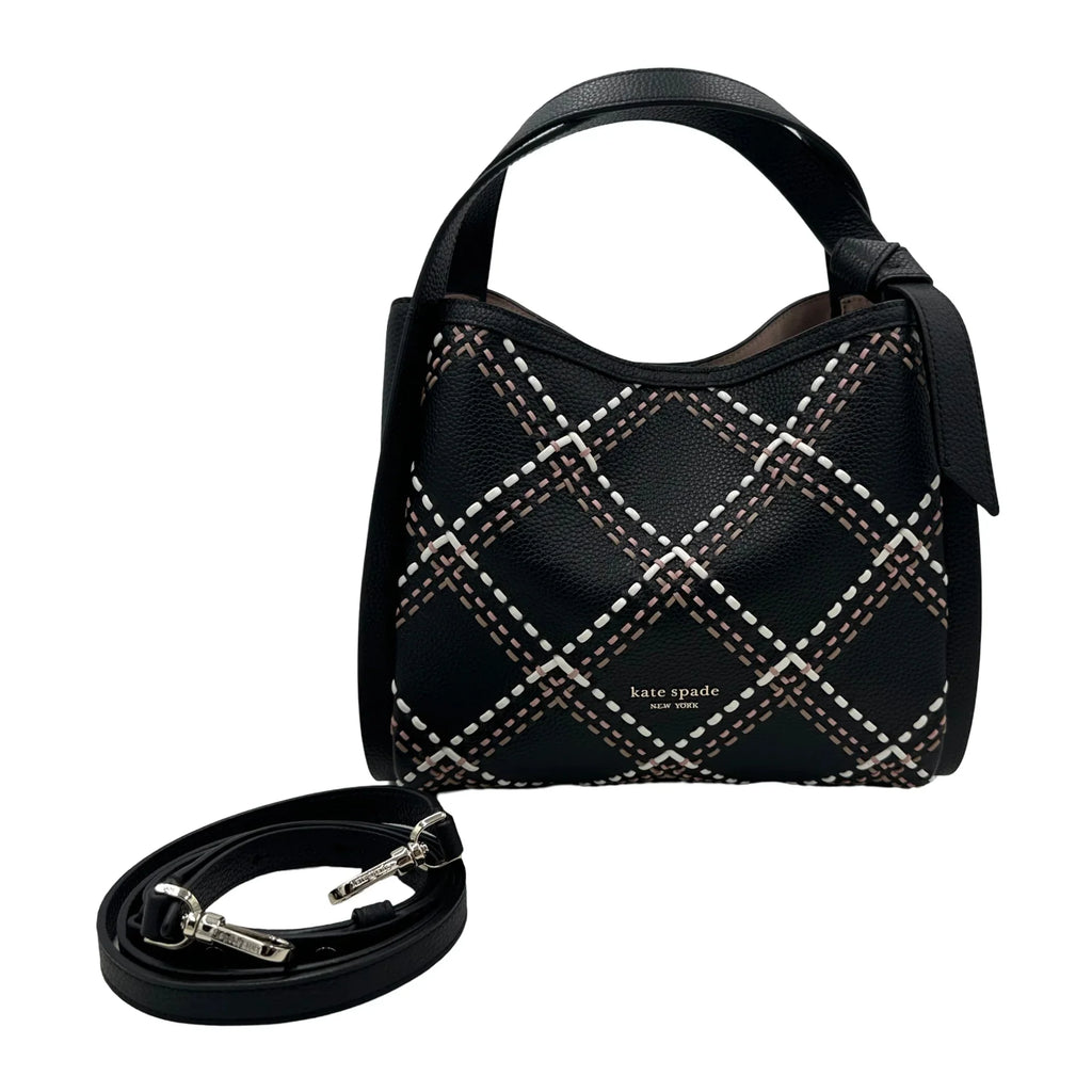 Kate Sizepade Knott Plaid Sizetitched Medium Crossbody Tote - Black