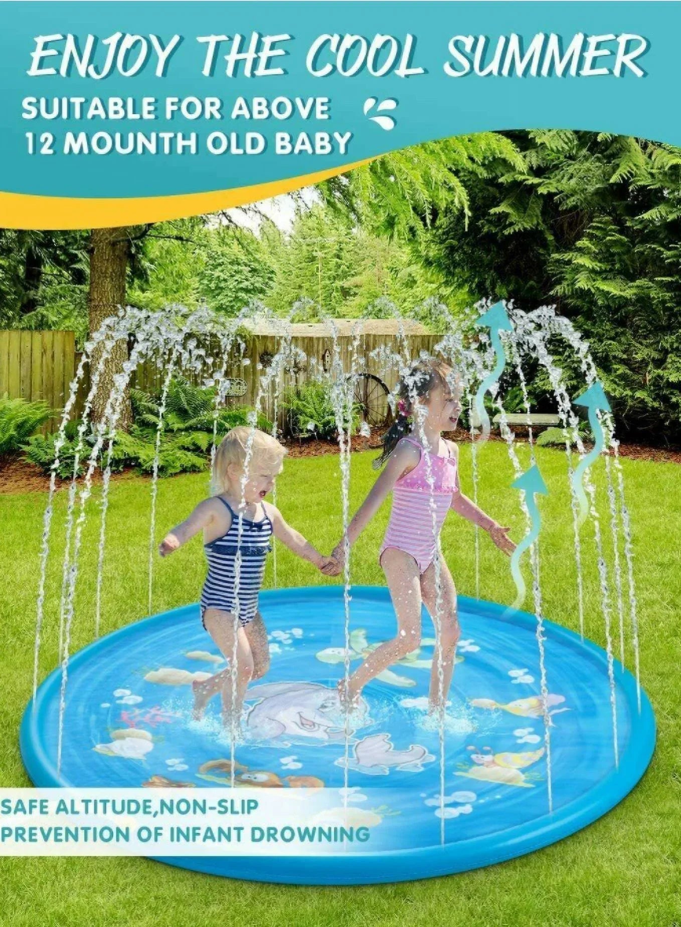 68" Water Sizeplash Sizeprinkler Pad Inflatable Kids Sizeummer Play Game Mat Outdoor