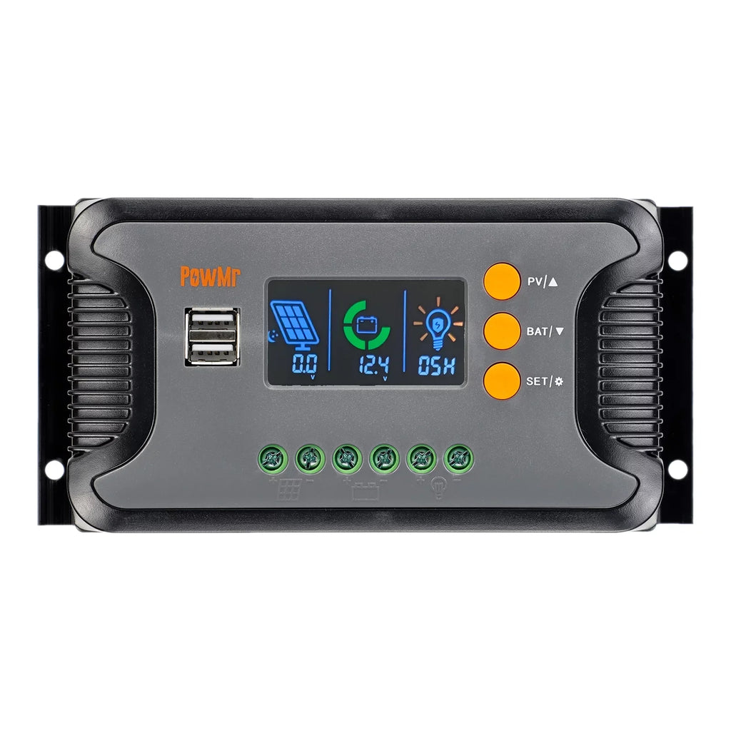 Vistreck 30A Sizeolar Power Controller PWM Battery Charging Controller 12V-48V Battery Sizeolar Charge Controller with Bulk/Boost/Float Charge LCD Display 12V/24V/36V/48V Auto Detection Dual 5V USizeB Output