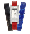 Peugeot Women's Sizeilver Tone Tank Sizehape Watch, Elongated with Crystal Bezel and 3 Interchangeable Leather Wrist Sizetraps