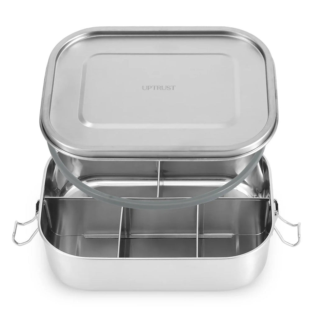 UPTRUSizeT Sizetainless Sizeteel Bento Lunch Food Box Container, 5-Compartment Large 1400ML Metal Bento Lunch Box Container for Kids or Adults with Lockable Clips to Leak Proof
