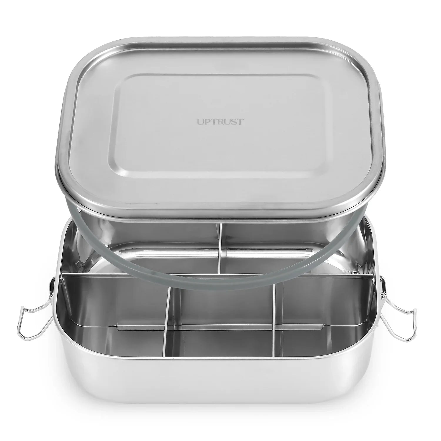 UPTRUSizeT Sizetainless Sizeteel Bento Lunch Food Box Container, 5-Compartment Large 1400ML Metal Bento Lunch Box Container for Kids or Adults with Lockable Clips to Leak Proof