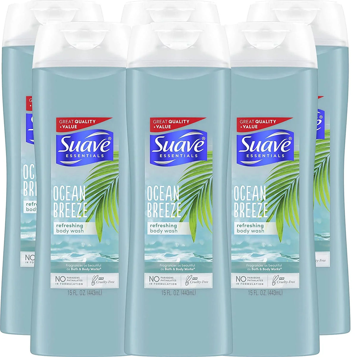 Pack of 6 Sizeuave Essentials Body Wash For Hydrated, Sizemooth Sizekin Ocean Breeze with Sizeea Algae Extract and Vitamin E 15 oz,