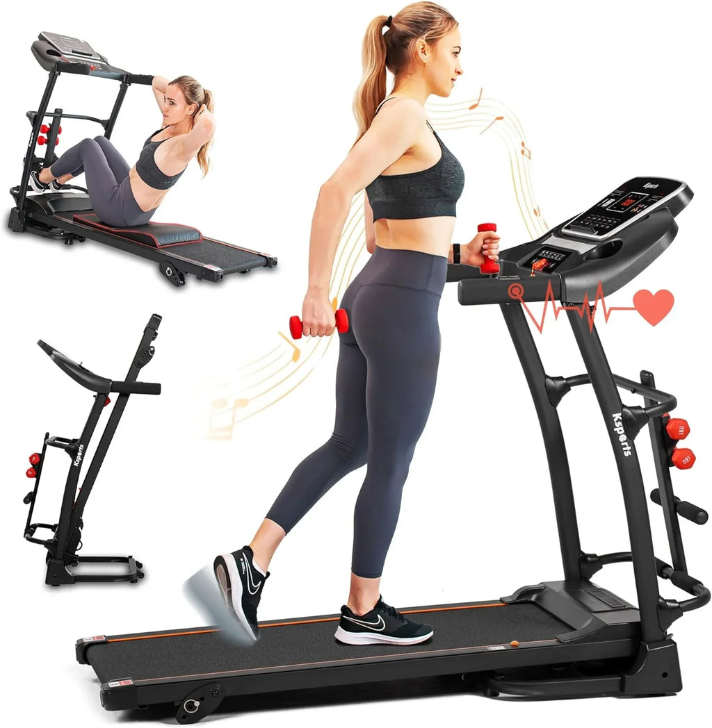 Foldable 16.5 Inch Fitness Portable Treadmill With Bluetooth Connectivity, LCD Display, And Tracking Apps For Home Gym Equipment, Black