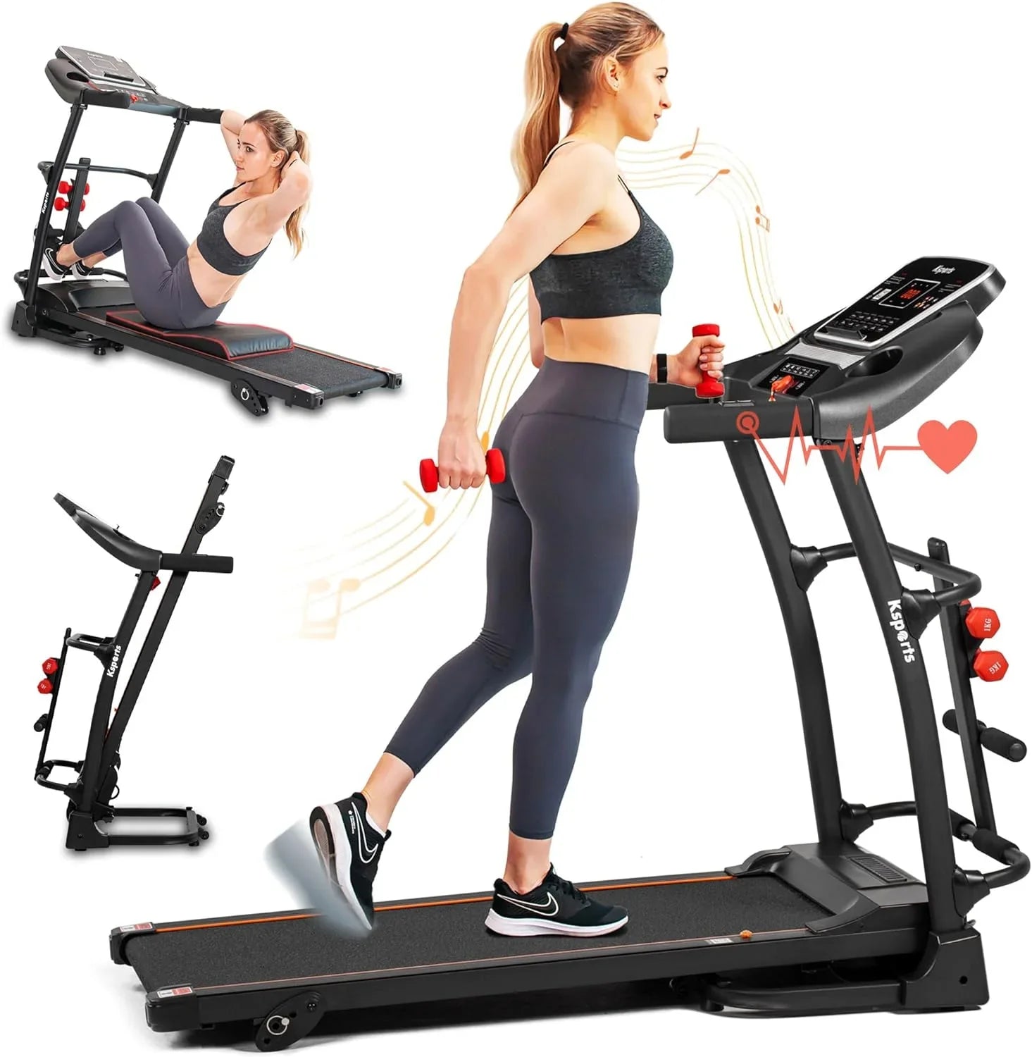 Foldable 16.5 Inch Fitness Portable Treadmill With Bluetooth Connectivity, LCD Display, And Tracking Apps For Home Gym Equipment, Black