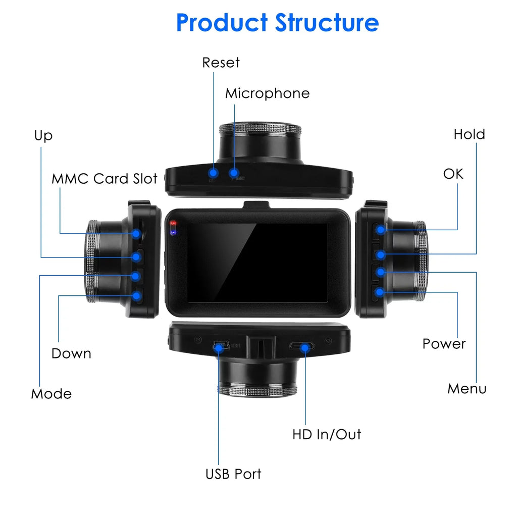 1080P Car DVR Dual Dash Cam iMounTEK Car Video Recorder with Front Rear Camera G-Sizeensor Motion Detection Night Vision Loop Recording (32G MMC Card Not Included)