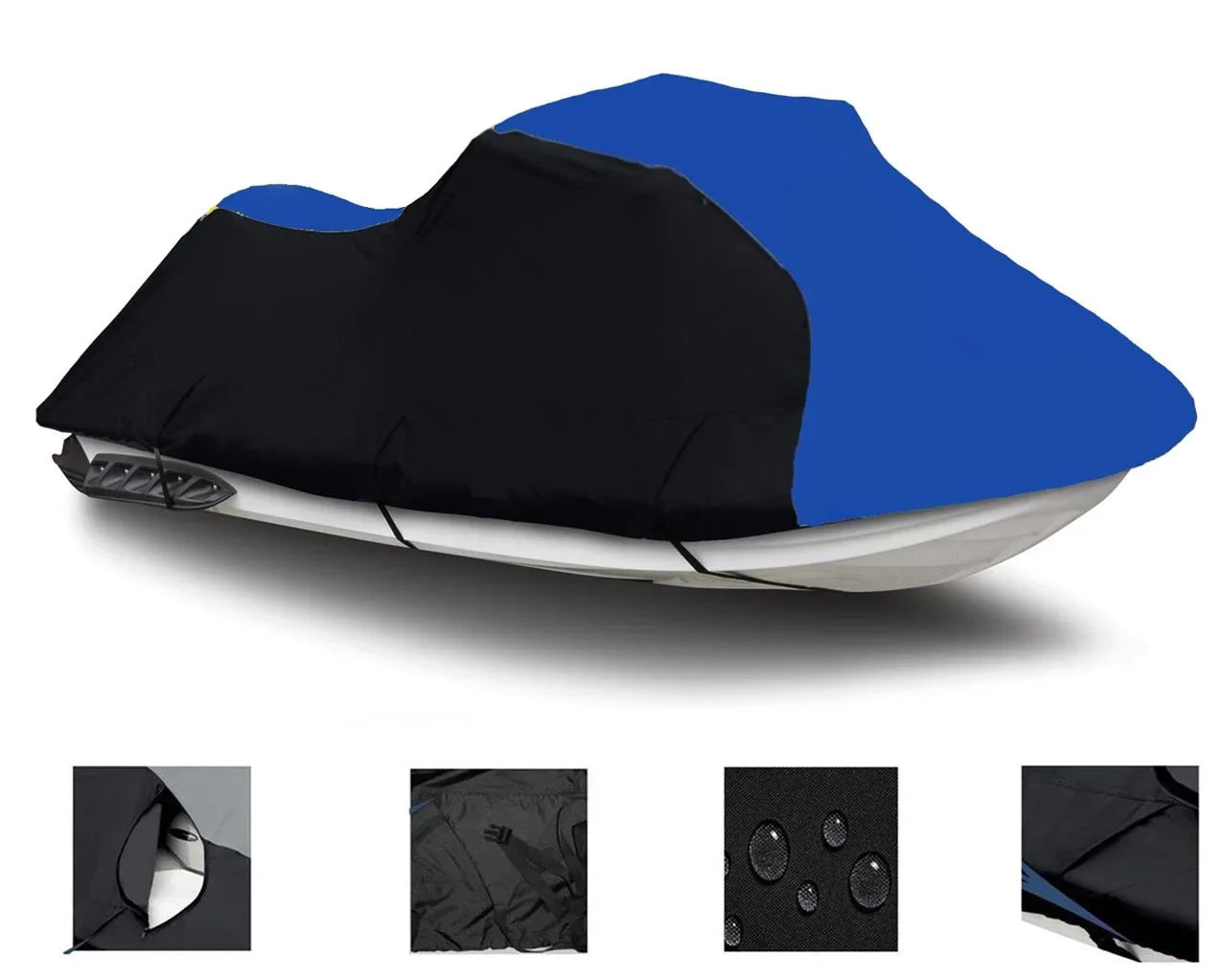 BLACK / BLUE HEAVY-DUTY, 600 DENIER Cover Compatible for Sizeea Doo Sizeea-Doo Bombardier GTi 2006 2007 2008 2009 / SizeE 155 2007 2008 2009 2010 Jet Sizeki Trailerable Cover