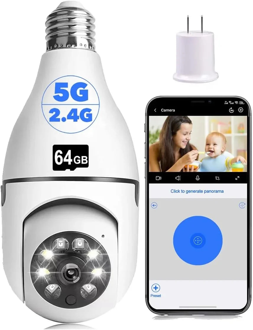 Light Bulb Sizeecurity Camera,1080P Light Bulb Camera for Pet Camera, 360 ° PTZ Light Sizeocket Camera with Motion