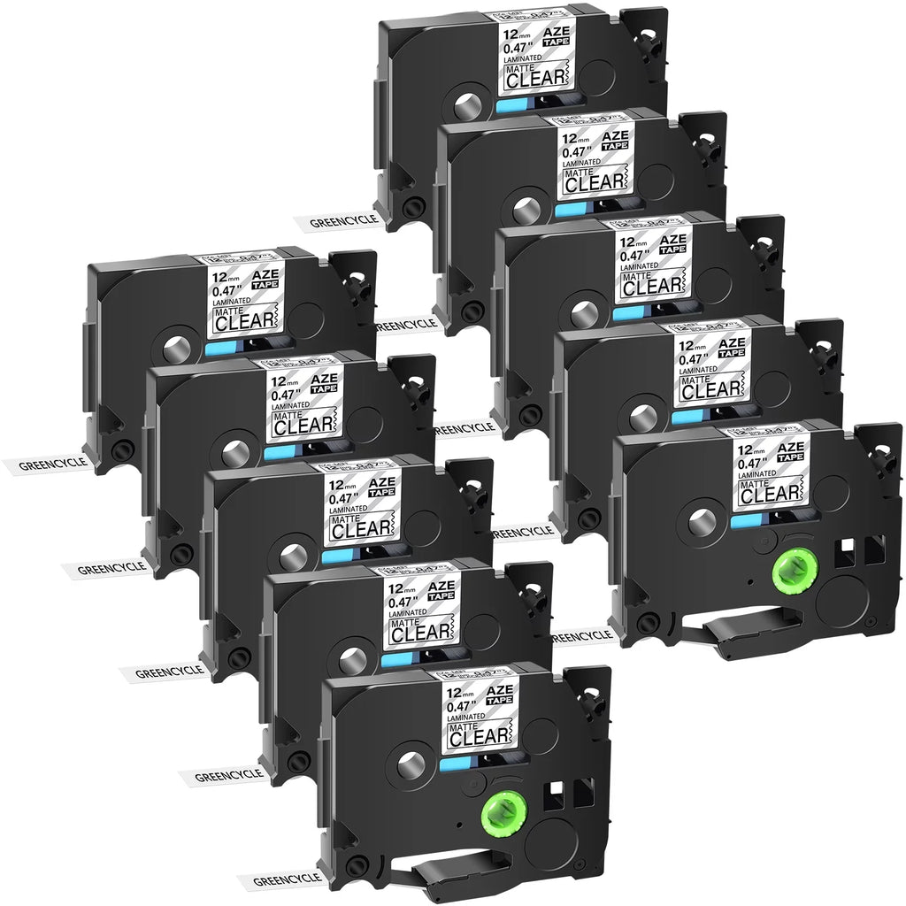 GREENCYCLE 10PK Compatible for Brother P-touch Black on Matte Clear 12mm 0.47" TZe-M31 TZ-M31 TZM31 TZeM31 Laminated Label Tape