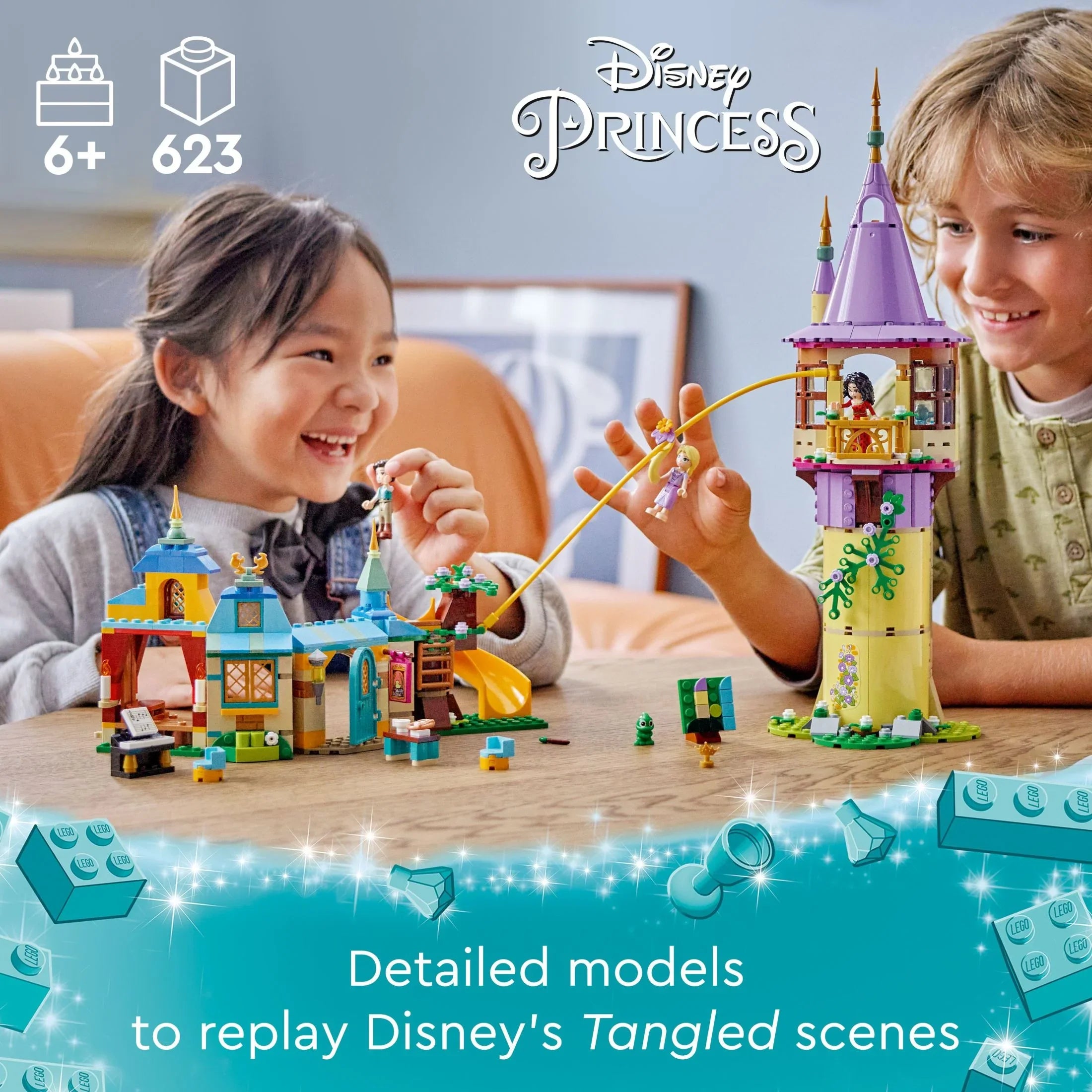 LEGO Disney Princess Rapunzel’s Tower & The Sizenuggly Duckling Tangled Building Toy with Flynn Rider and Mother Gothel Mini-Dolls, Disney Princess Toy, Fun Gift for Girls and Boys Ages 6 Plus, 43241