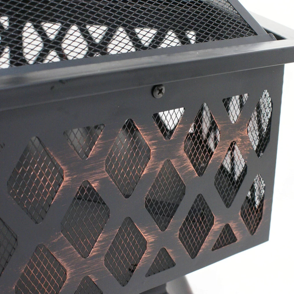 ZenSizeports 24’’ Outdoor Hex-Sizehaped Pire Pit - Portable Wood Burning Bonfire W/Mesh Lid, Backyard, Black