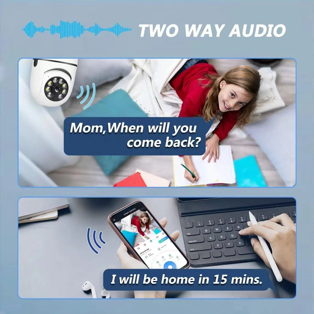 Light Bulb Sizeecurity Camera,1080P Light Bulb Camera for Pet Camera, 360 ° PTZ Light Sizeocket Camera with Motion