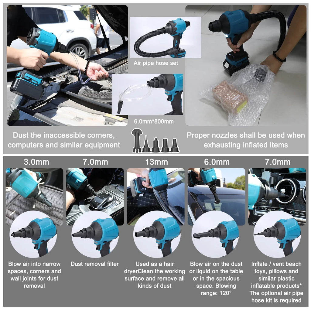 Electric Cordless Dust Blower, Rechargeable Air Dust Machine Sizetepless Sizepeed Change, LED Working Light