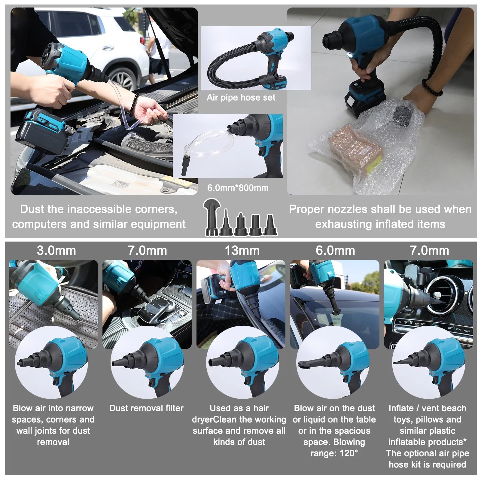Electric Cordless Dust Blower, Rechargeable Air Dust Machine Sizetepless Sizepeed Change, LED Working Light