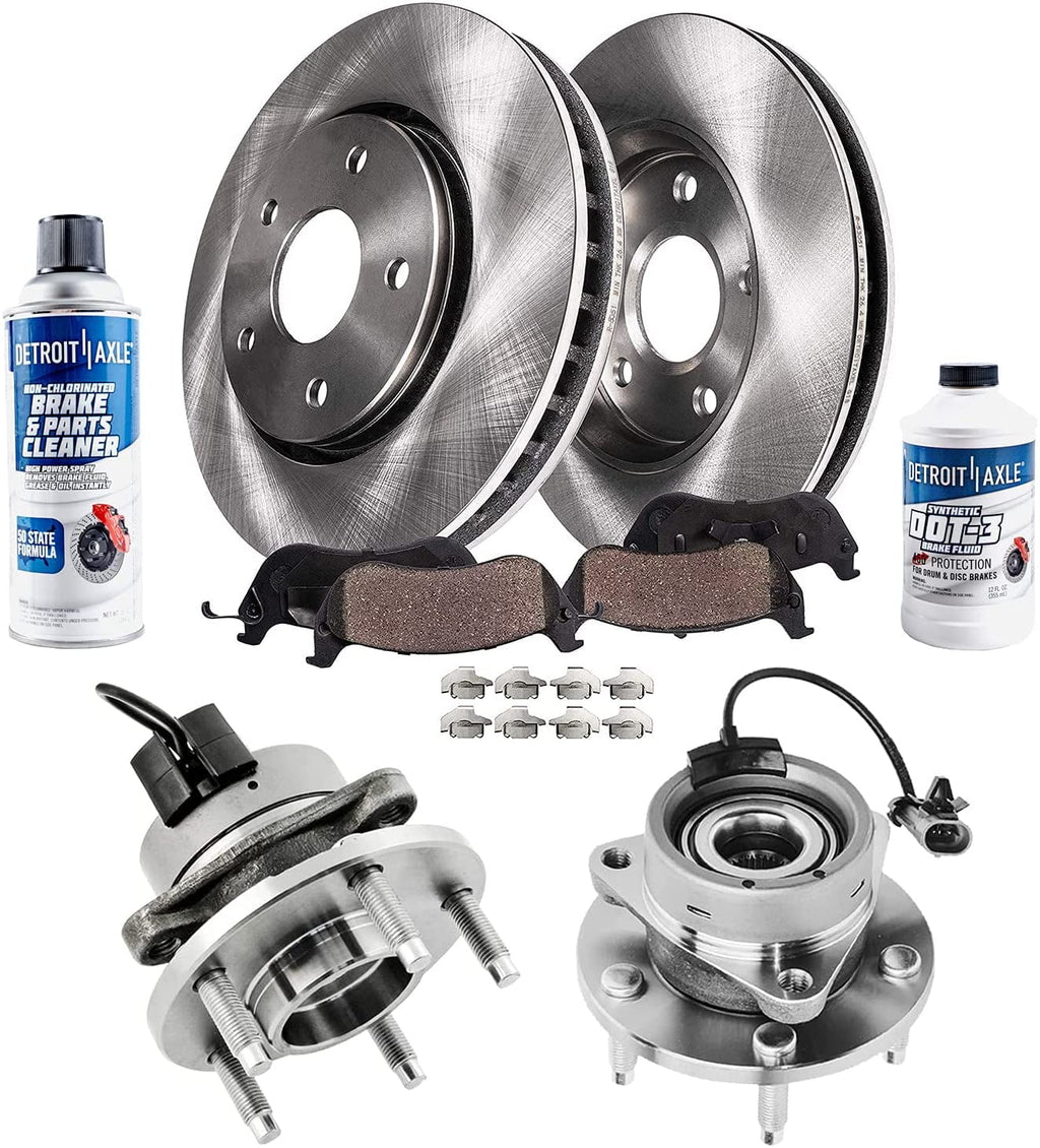 Detroit Axle - Front Brake Kit for 06-11 Chevrolet HHR Disc Brakes Rotors Ceramic Brake Pads Replacement 2006 2007 2008 2009 2010 2011 Wheel Bearing Hubs