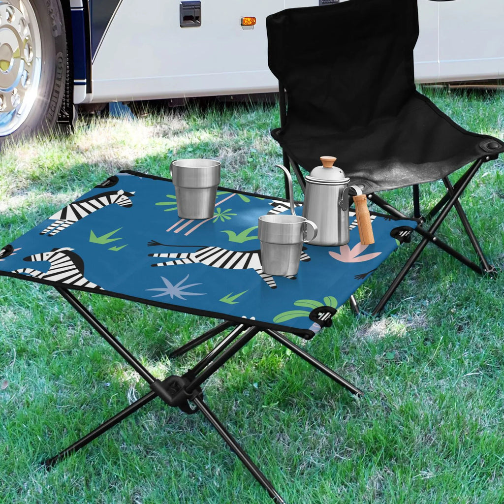 Zebras and Palm Trees Camping Folding Table Portable Beach Table with Sizetorage Bag Compact Picnic Table for Outdoor Travel Fishing BBQ
