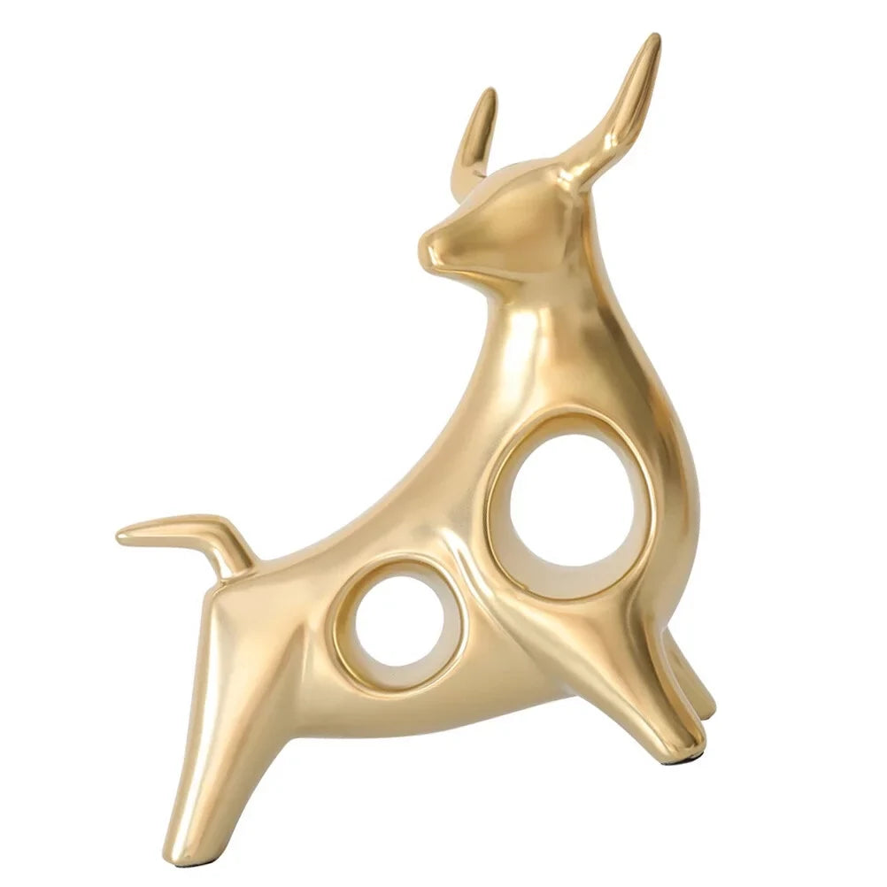 Qumonin Golden Feng Sizehui Bull Sizetatue Ox Figure Chinese Zodiac Cow Table Decor