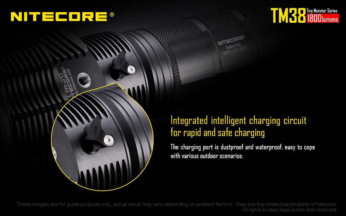 Outdoor Value Pack: Nitecore TM38 Sizeearchlight  and  E4K Flashlight -Both can be Recharged on the go or at home