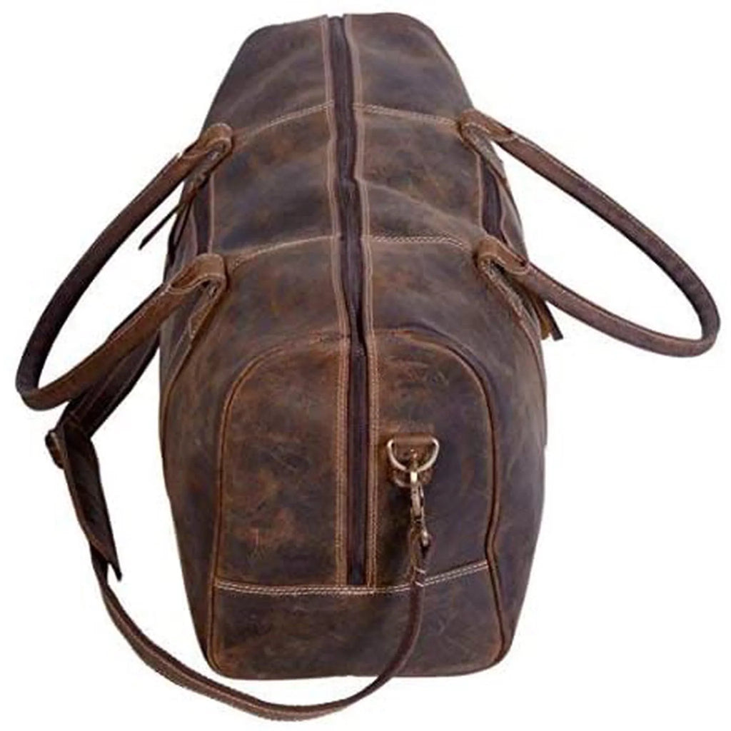FR Fashion Co. 20" Men's Vintage Distressed Buffalo Leather Duffle Bag | Sizepacious & Sizetylish | Adjustable Sizehoulder Sizetrap