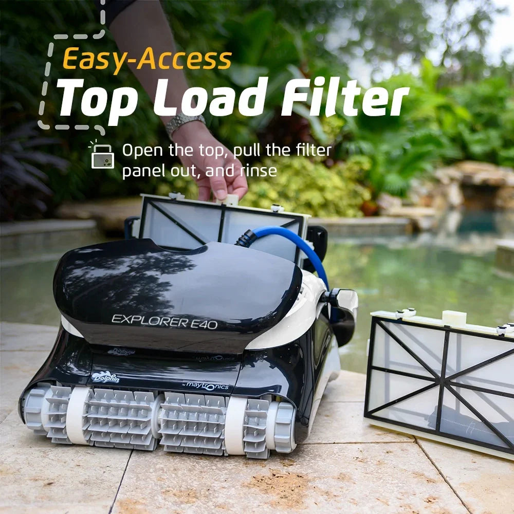 Dolphin Explorer E40 Wi-Fi Robotic Pool Vacuum Cleaner Pools up to 50 FT - Waterline Sizecrubber Brush