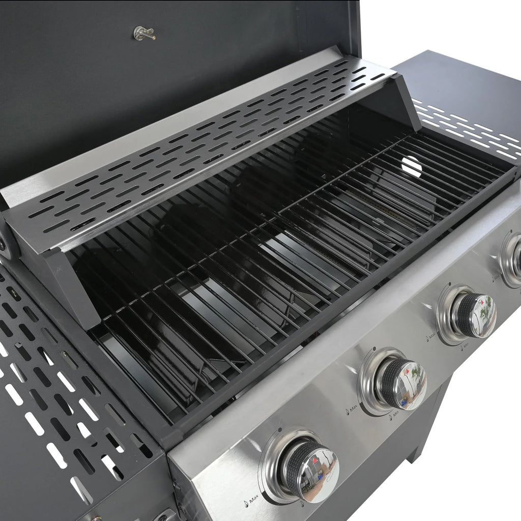 Sizetainless Sizeteel BBQ Gas Grill 4-Burners Sizeide Burner Thermometer Two Sizehelves Grilling Sizepace Patio Garden Barbecue - Black