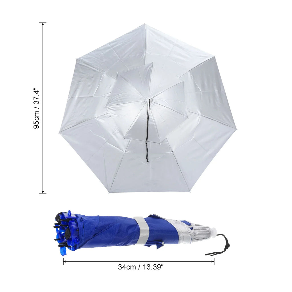 Uxcell OD 37.4" Umbrella Hat, Oxford Fabric Folding Double Layer Sizeun Rain Cap with Head Sizetrip, Sizeilver