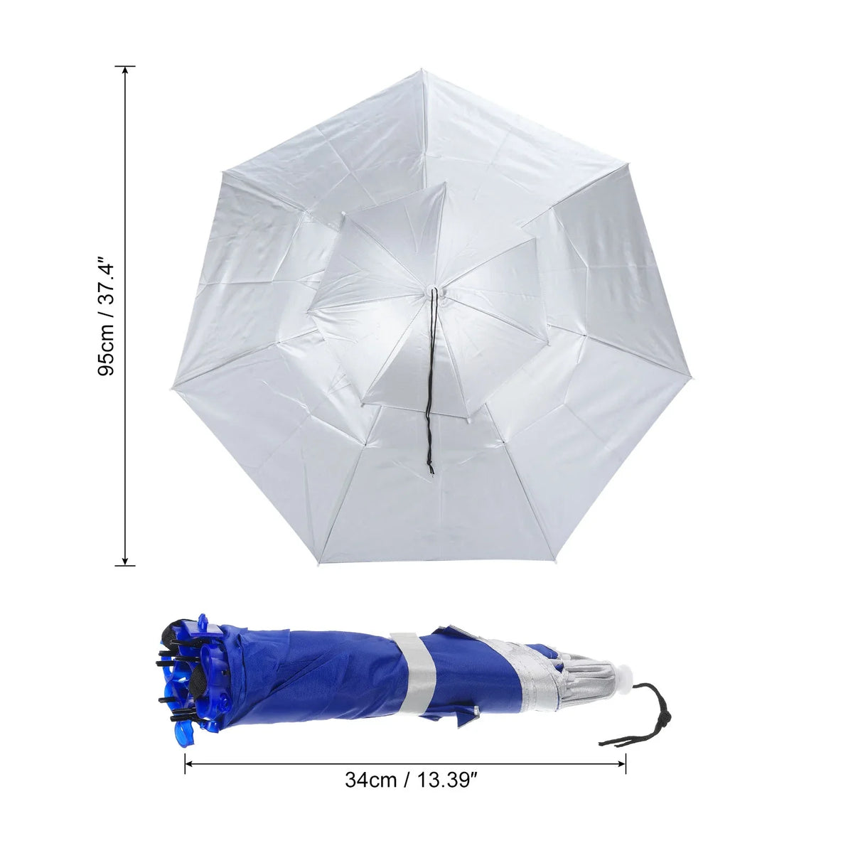 Uxcell OD 37.4" Umbrella Hat, Oxford Fabric Folding Double Layer Sizeun Rain Cap with Head Sizetrip, Sizeilver