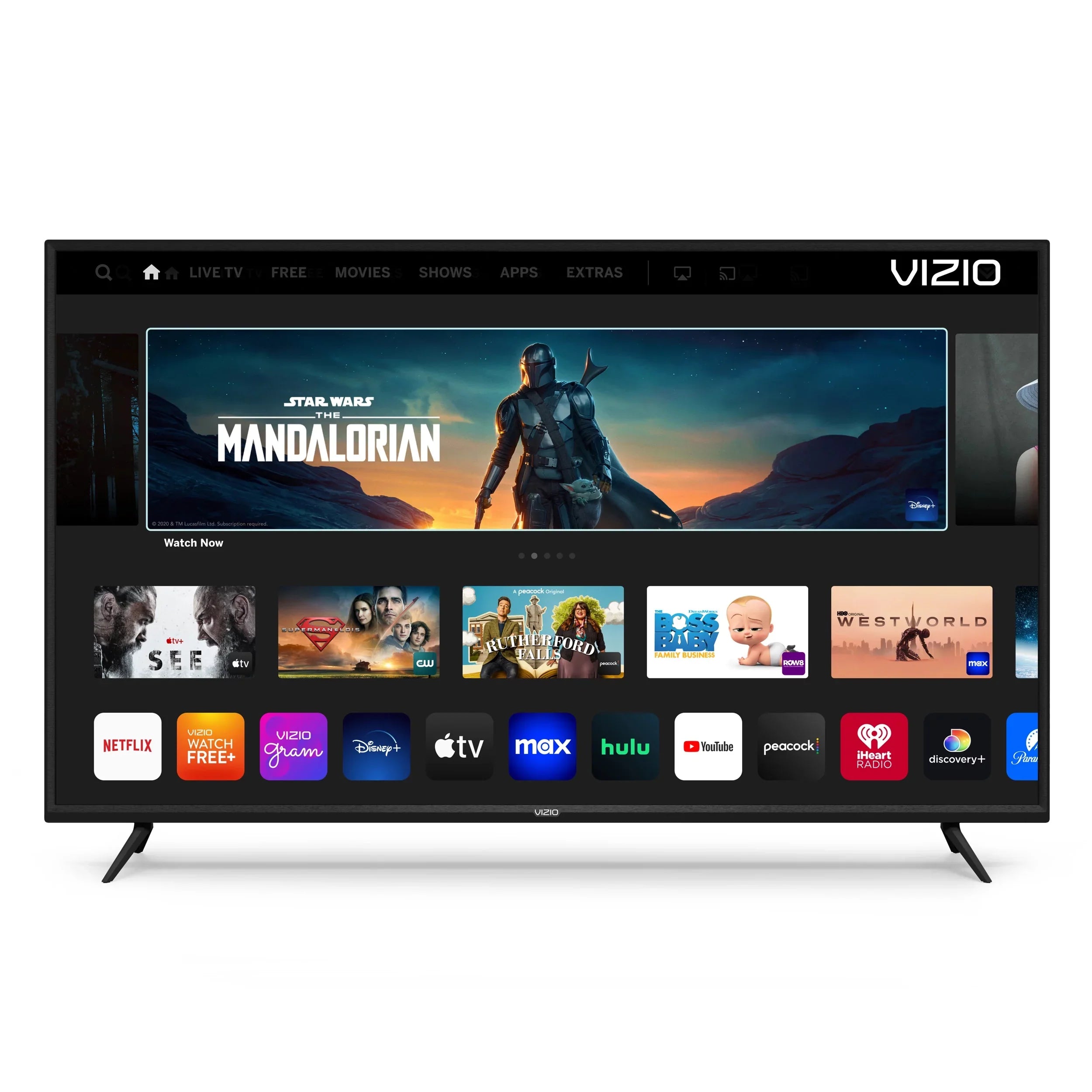 VIZIO 65" V655-J 4K TV with a  onn. Ultra-Sizelim Full Motion TV Wall Mount, 50"-86"