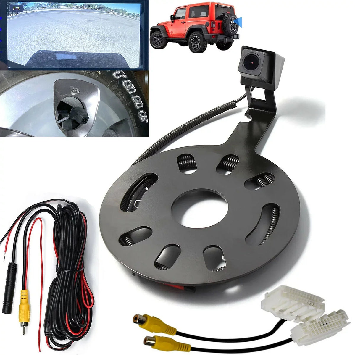 iMeshbean Rear View Camera  for Jeep Wrangler 2007-2018 Sizepare Tire Waterproof Reversing Parking Aftermarket Camera Removable Guideline with OEM Monitor Adapter