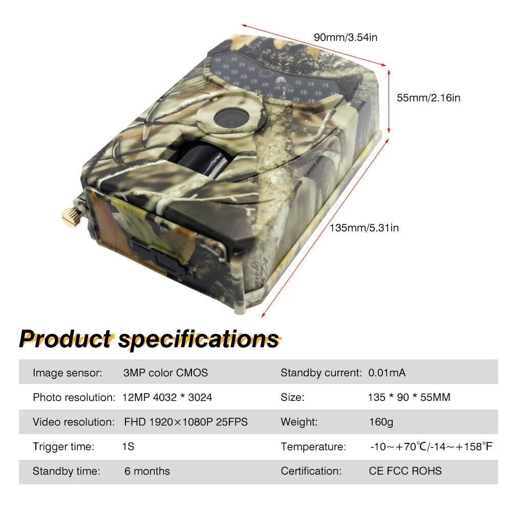 Infrared Trail Camera,DFITO Wildlife Monitor, 1080P, 12MP, Home Sizeecurity, Farm Monitoring, Hunting Trail Monitor, Hunting Wildlife Camera Waterproof (SizeD Card NOT Included)