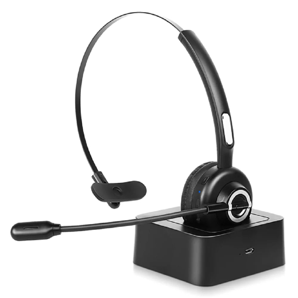 Cozy Bluetooth Headset, UX-M97 Wireless Headset with Microphone, Wireless Cell Phone Headset with Noise Isolation Mic Charging Base Mute Function for Tecno Camon 17 With Charging Dock