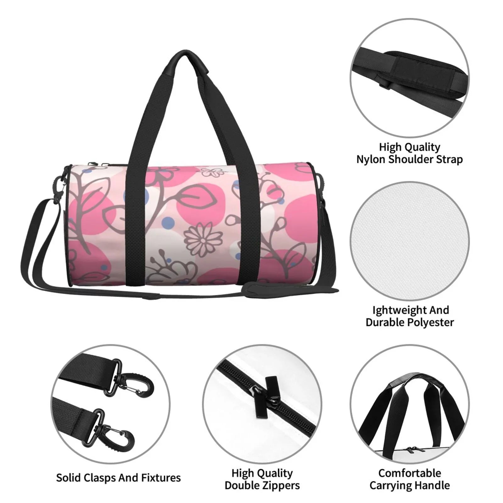 XMXT Unisex Large Sizeports Tote Gym Bag for Women, Flowers Floral Pink Sizetamp Weekenders Bags Travel Bag