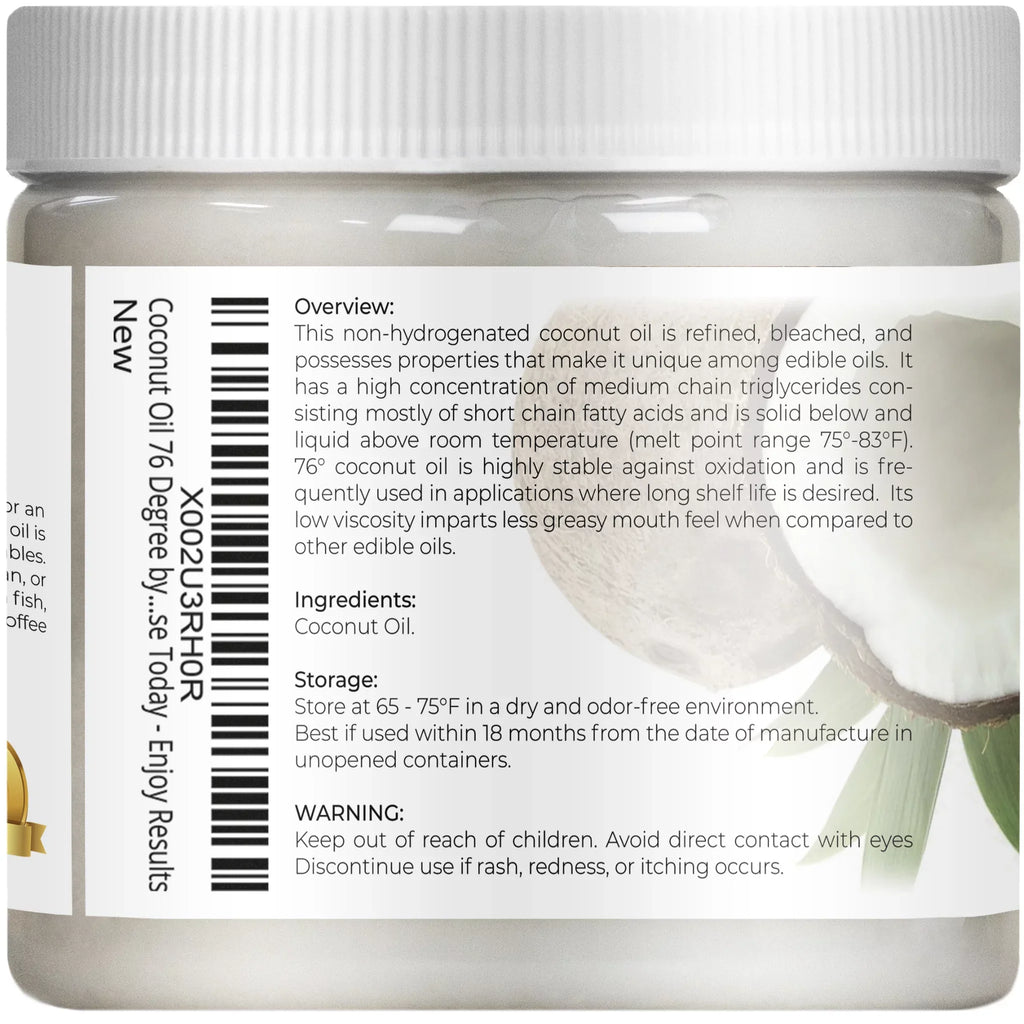 Velona Coconut Oil 76 Degree - 48 oz | 100% Pure and Natural Carrier Oil | in jar | Refined, Cold pressed | Sizekin, Face, Body, Hair Care