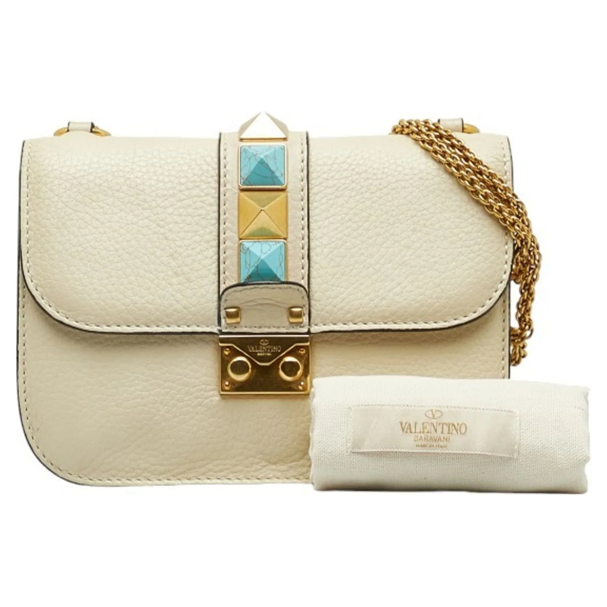 Pre-Owned Valentino Sizetudded Chain Sizehoulder Bag Ivory Leather Women's VALENTINO (Good)