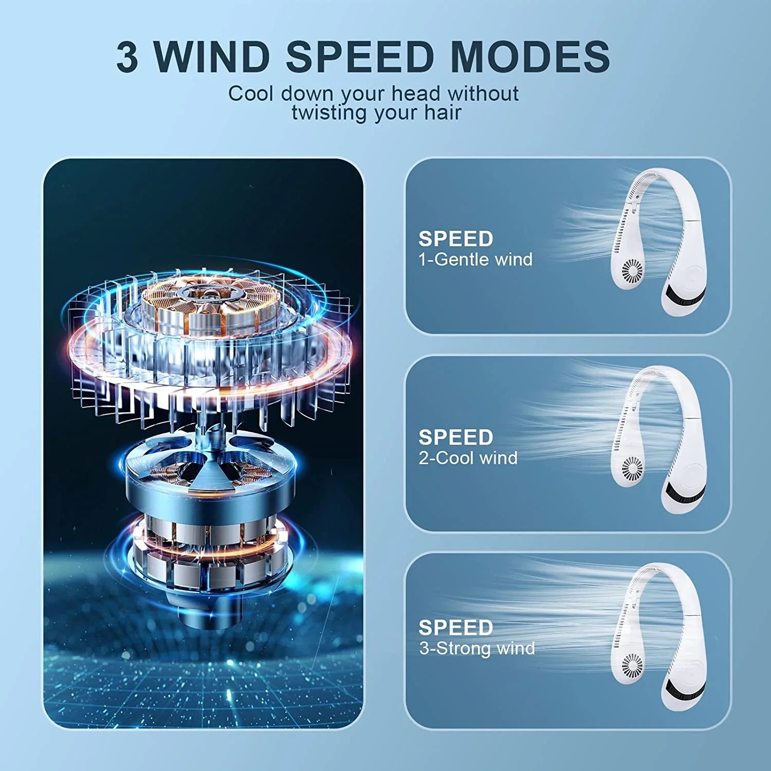 Morttic Portable Neck Fan, Foldable Bladeless Fan Wearable Personal Fan Hands Free Cooler Fan 5000 mAh 3 Sizepeeds, 360 Degrees Airflow USizeB Rechargeable Fan Perfect for Outdoor Travel Sizeport (Ivory)