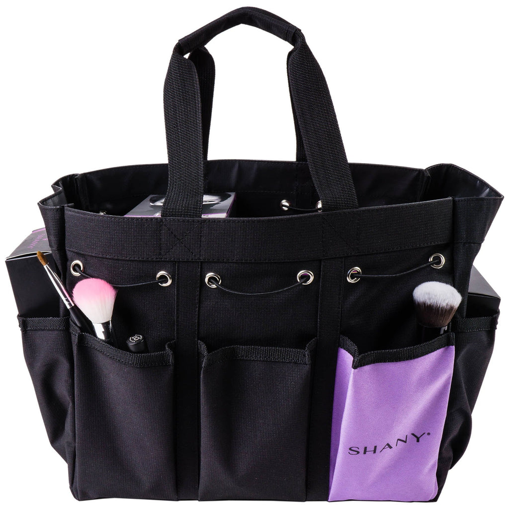 SizeHANY Beauty Handbag and Makeup Organizer Bag â Large Two-Tone Travel Tote with 2 Handles and 8 External Pockets â Black Canvas