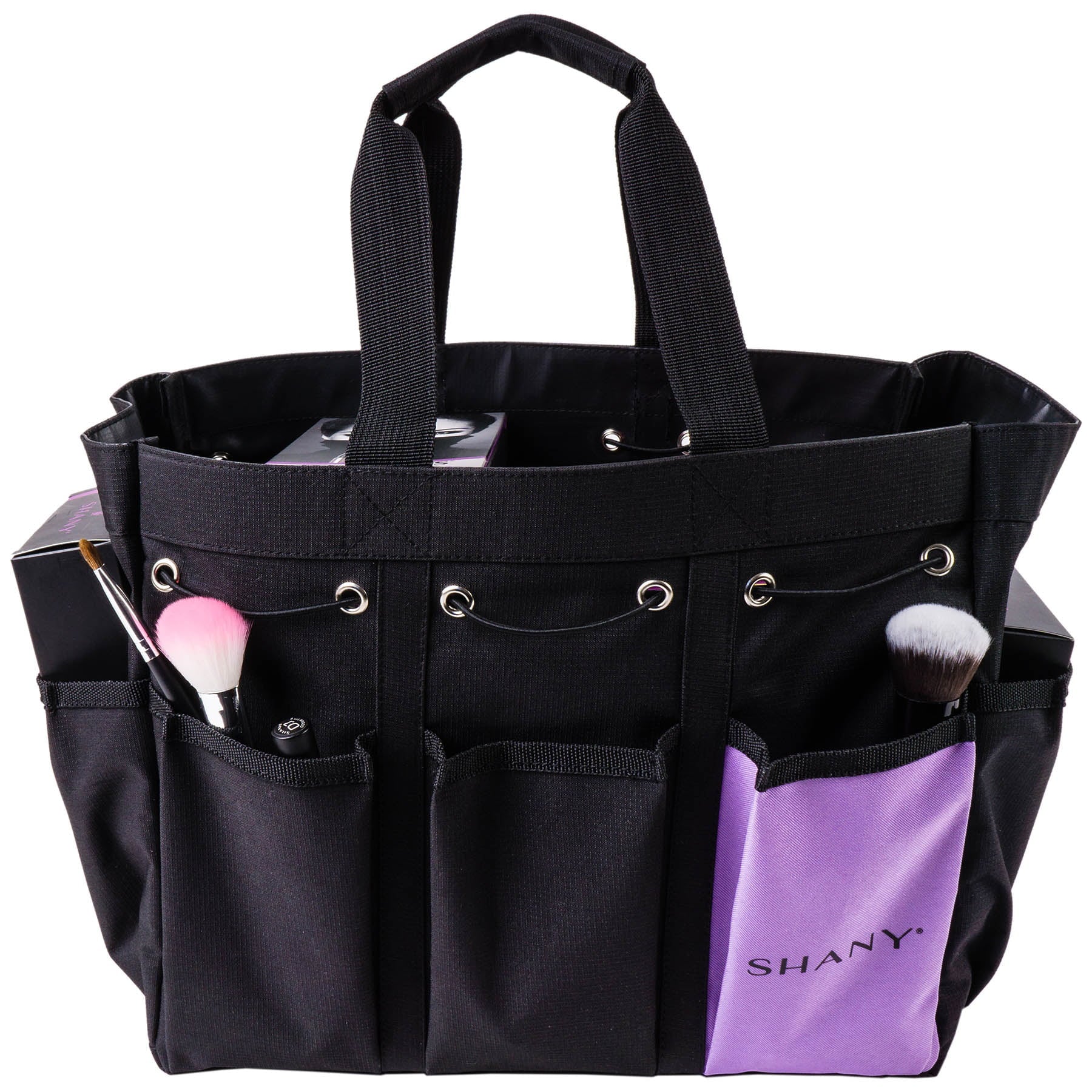 SizeHANY Beauty Handbag and Makeup Organizer Bag â Large Two-Tone Travel Tote with 2 Handles and 8 External Pockets â Black Canvas