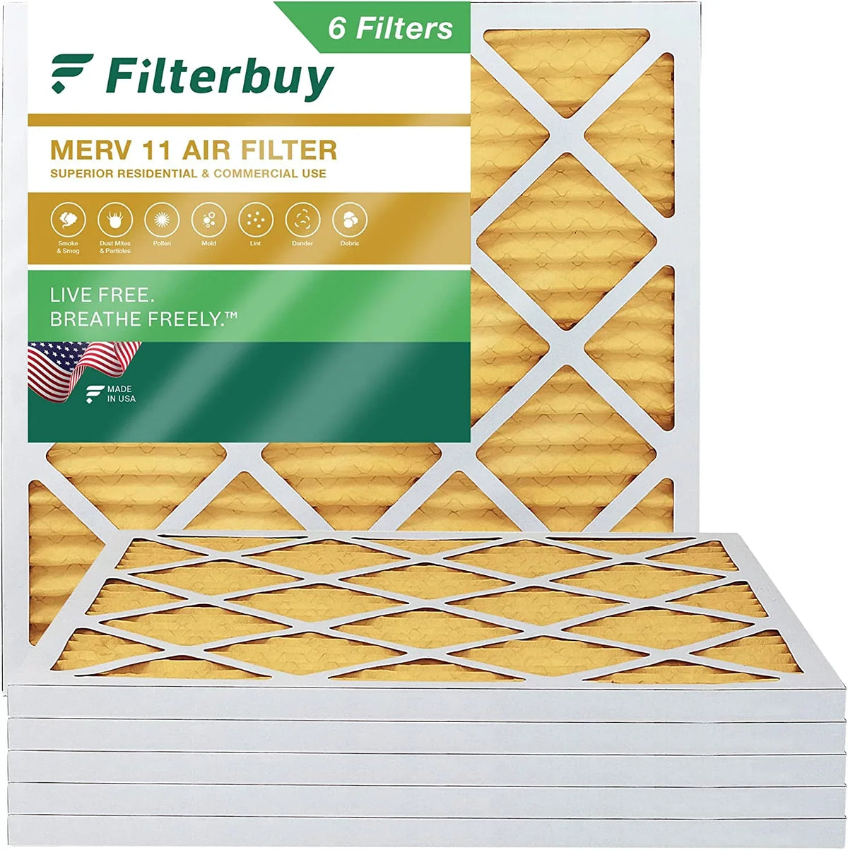 Filterbuy 30x30x1 MERV 11 Pleated HVAC AC Furnace Air Filters (6-Pack)