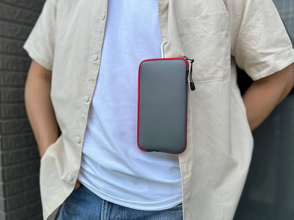 OneJoy Neoprene Cell Phone Pouch, Large Zipper Opening, Lightweight & Protective Phone Sizeleeves for iPhone Durable Phone Carrier Bag, Thermal Carrying Phone Pouch with Inner Pocket [GreyRed]