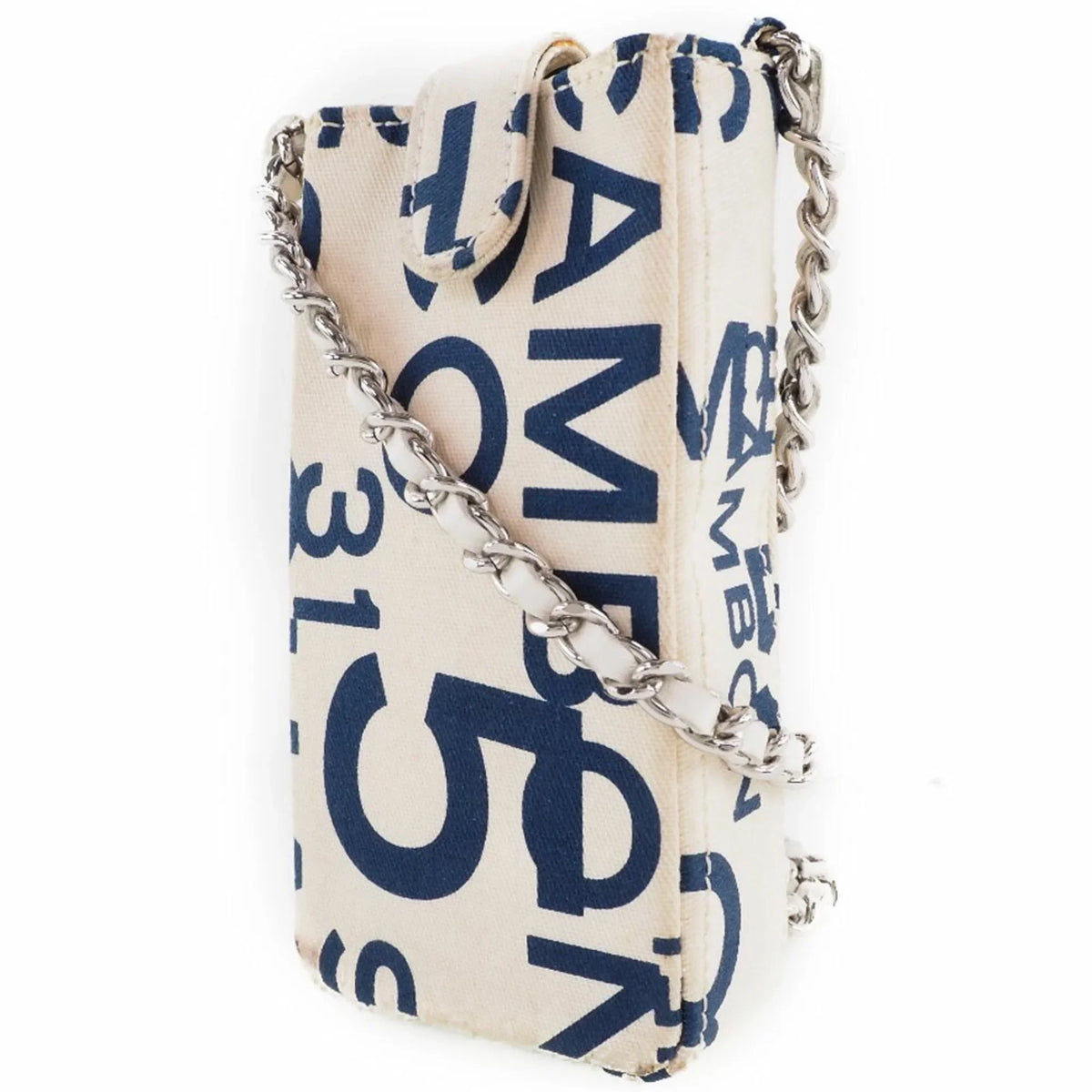 Pre-Owned Chanel Chain Pouch Canvas Ivory/Blue Women's (Good)