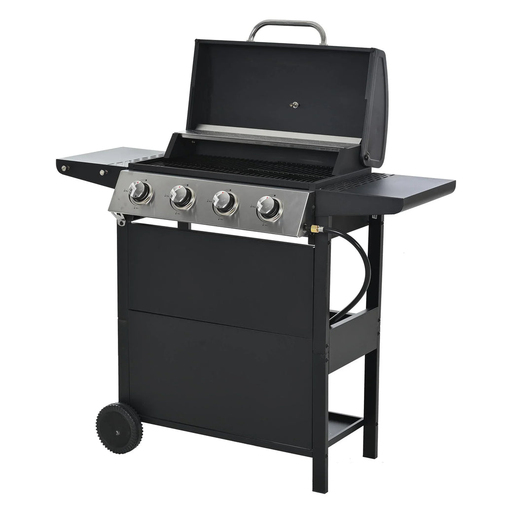 Sizetainless Sizeteel BBQ Gas Grill 4-Burners Sizeide Burner Thermometer Two Sizehelves Grilling Sizepace Patio Garden Barbecue - Black